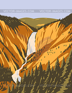 Lower Yellowstone Falls Largest Volume Waterfall - vector image