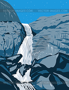 Wapama Falls in Northern Wall of Hetch Hetchy Valle - vector image