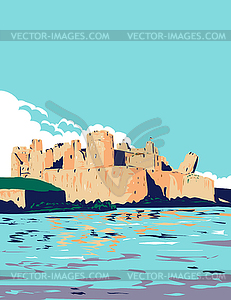 Caerphilly Castle and Moat Within Brecon Beacons - vector image