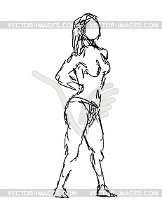 Nude Female Figure Standing Hands on Hips Doodle Ar - stock vector clipart