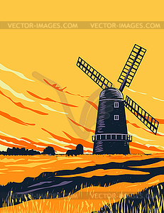 Drainage Windmill in Norwich in Norfolk Broads - vector image
