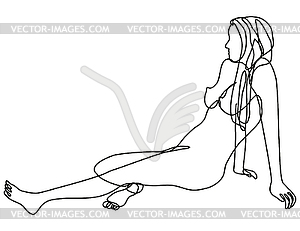 Female Nude Side Sitting Position Continuous Line - vector image