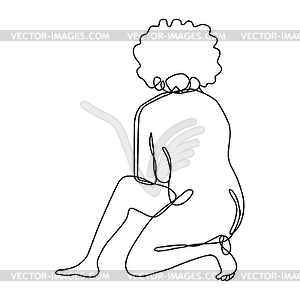 Female Nude Kneeling on One Knee Continuous Line - vector clipart