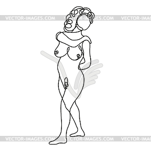 Female Nude Standing With Hand on Shoulder - vector clipart