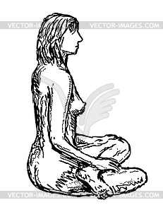 Nude Female Figure Crossed Legged Sitting Side - white & black vector clipart