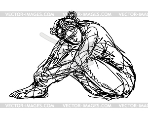 Nude Female Human Figure Tuck Sitting With Legs - vector clipart / vector image