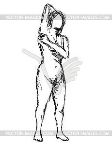 Nude Female Human Figure Posing With Hand Behind - vector clipart