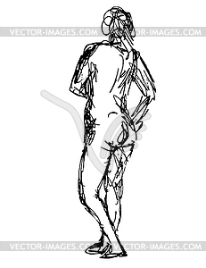 Nude Female Human Figure Posing With Hand on Hips - vector clipart