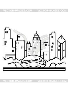 Chicago Downtown Skyline with Bean or Cloud Gate - vector clipart