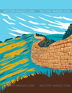 Hadrian`s Wall near Brampton in Northumberland - vector clipart