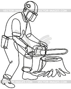 Arborist or Tree Surgeon with Chainsaw Continuous - vector clipart