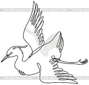 Crane Flying Side View Continuous Line Drawing - vector image