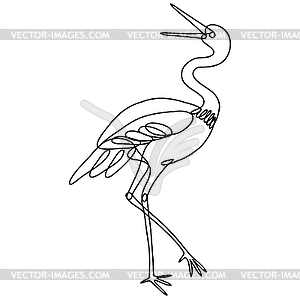 Crane Side View Continuous Line Drawing - vector clipart