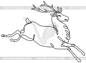 Red Deer Stag or Buck Jumping Side View Continuous - vector clip art