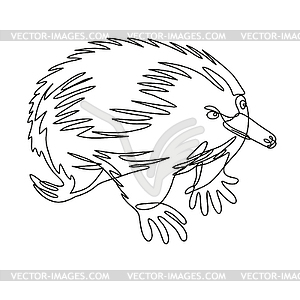 Echidna or Spiny Anteater Side View Continuous - vector image