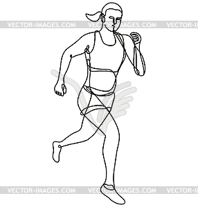 Female Marathon Runner Running Continuous Line - vector image