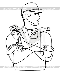 Handyman Holding Hammer and Paint Brush with Arms - vector clipart