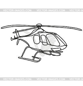 Helicopter in Full Flight Continuous Line Drawing - vector image