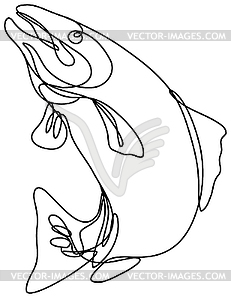 Lake Trout Jumping Up Continuous Line Drawing - vector clipart