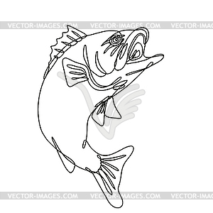 Largemouth Bass Jumping Up Continuous Line Drawing - vector image