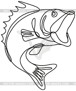 Largemouth Bass Jumping Up Continuous Line Drawing - vector clipart