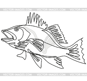 Largemouth Bass Side View Continuous Line Drawing - vector clip art