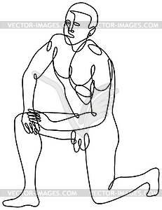 Обнаженная мужская человеческая фигура, стоящая на коленях на одном колене Сделано - изображение в формате EPS