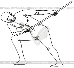 Обнаженная мужская человеческая фигура, тянущая за веревку, рассматривается - черно-белый векторный клипарт