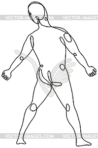 Обнаженная мужская человеческая фигура, стоящая руками на боку - векторное изображение