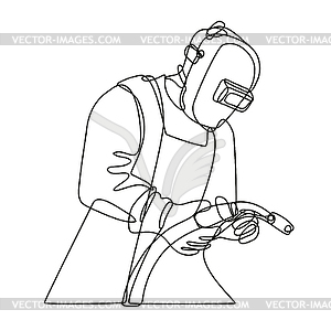 Mig Welder with Visor Holding Welding Torch - vector clipart