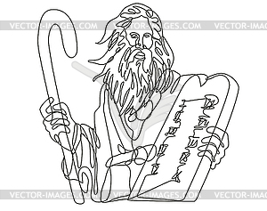 Prophet Moses with Staff Holding Stone Table with - vector image