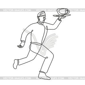 Waiter Delivering Cup of Coffee Running Side View - vector clipart