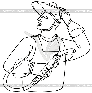 Welder with Visor Holding Welding Torch Continuous - vector image