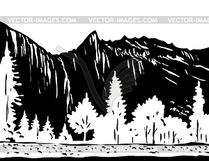 WPA monochrome Bridalveil Fall in Yosemite - vector clip art