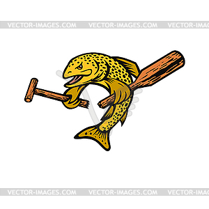 Brown Trout or Finnock Breaking Paddle Cartoon - color vector clipart