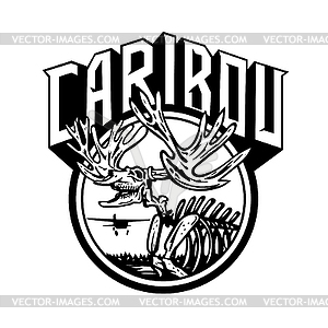 Caribou or Reindeer Skull Skeleton Roaring with - vector clip art