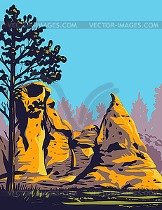 Medicine Rocks State Park with Sandstone Pillars - vector clip art