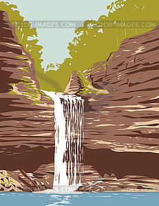 Petit Jean State Park with Cedar Falls in Conway - vector image