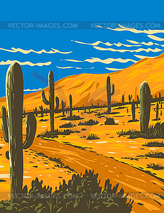 Picacho Peak State Park with With Saguaro Cactus - vector image