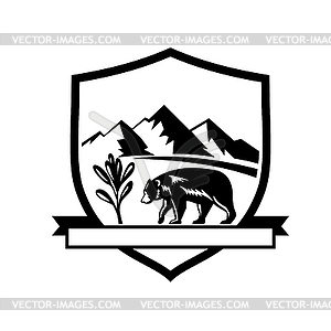 American Black Bear Walking with Sage Herb Plant an - vector clipart / vector image