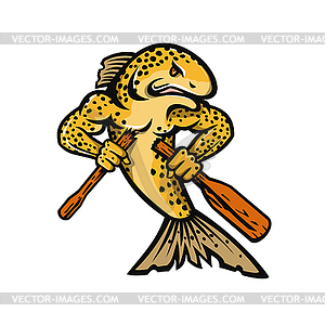 Brown Trout Salmo Trutta or Salmon Breaking an Oar - vector clipart