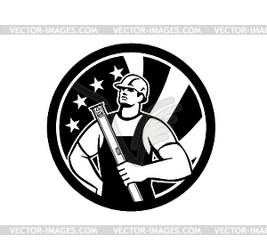 American Carpenter Holding Spirit Level With USA - vector clip art