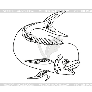 Dorado Dolphin Fish or Mahi Mahi Jumping Down - vector image