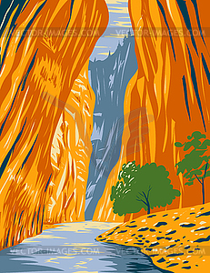 Narrows of Zion Canyon on North Fork of Virgin Rive - vector clip art