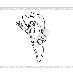 Jalapeno Chili Pepper Wearing Cowboy Hat and - vector clip art