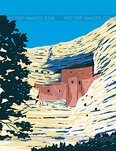 Pre-Columbian Dwellings in Montezuma Castle Nationa - vector image