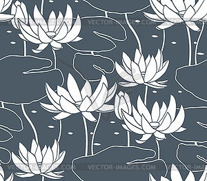 Vintage water lily seamless pattern. Classic chines - vector image