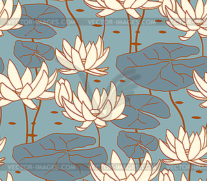 Vintage water lily seamless pattern. Classic chines - vector clipart