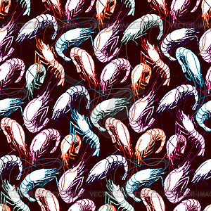 Shrimps. Seamless pattern background. Orange, - vector image