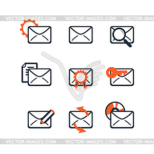 Icon set. Web development and SEO. E-mail marketing - vector clipart